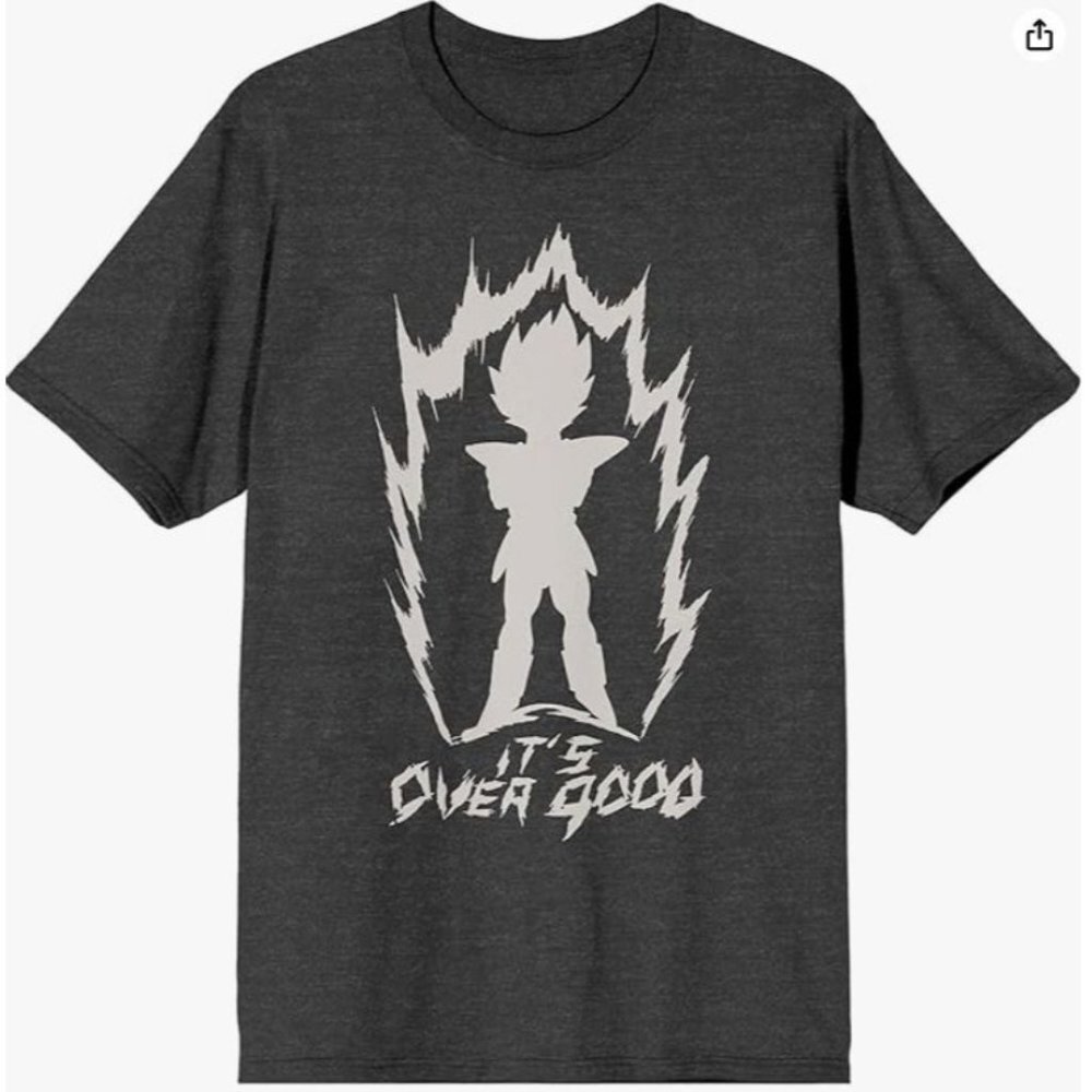 Dragon Ball Z T-Shirt Size M It's Over 9000‎ Silhouetted Vegeta Gray NEW